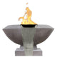 Concrete gas and water bowl with metal burner column and flames, gray speckled finish