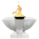 Concrete gas and water bowl with metal burner column and flames, ultra white finish
