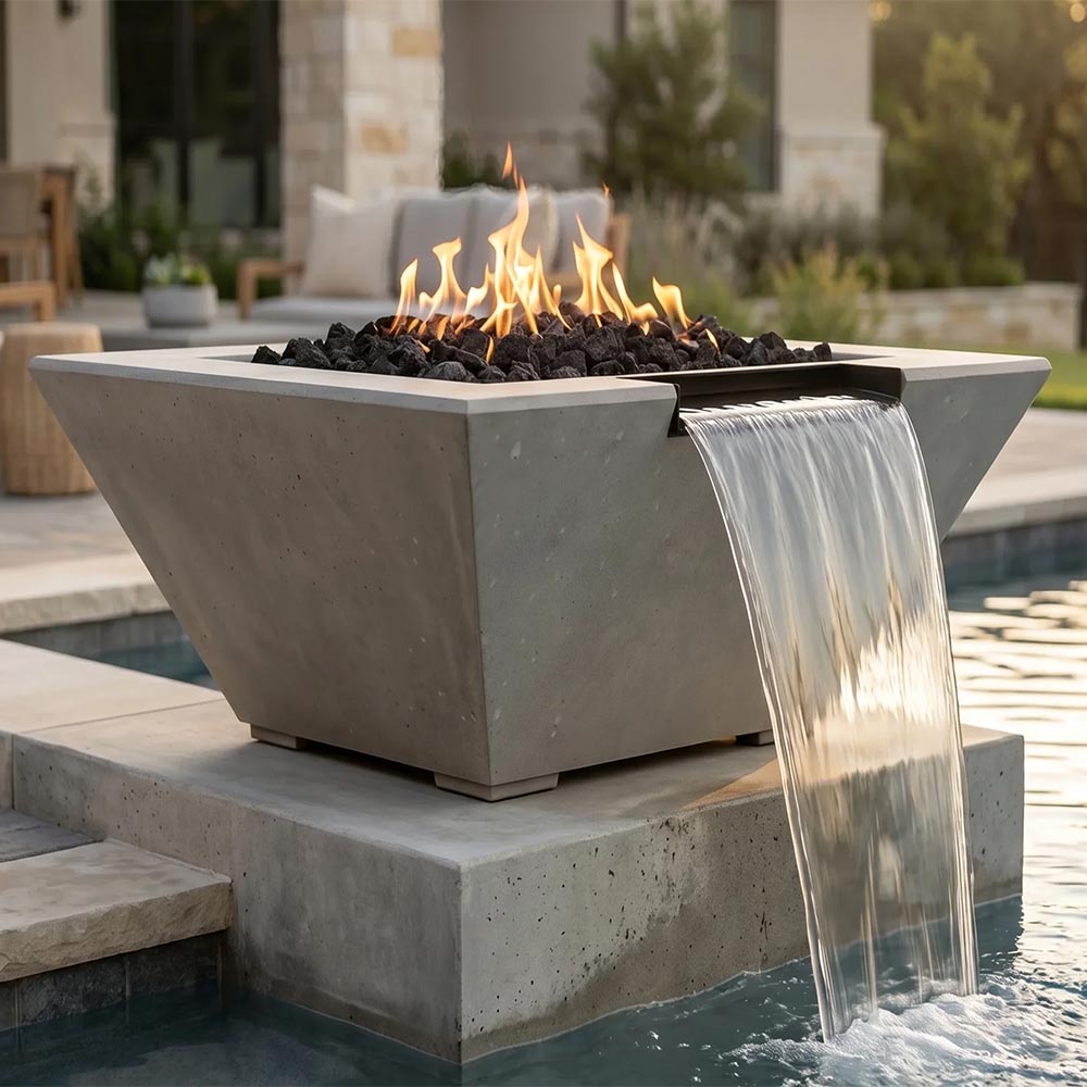 Prism Hardscapes Lombard Tall Concrete Gas Fire and Water Pit, 32-Inch