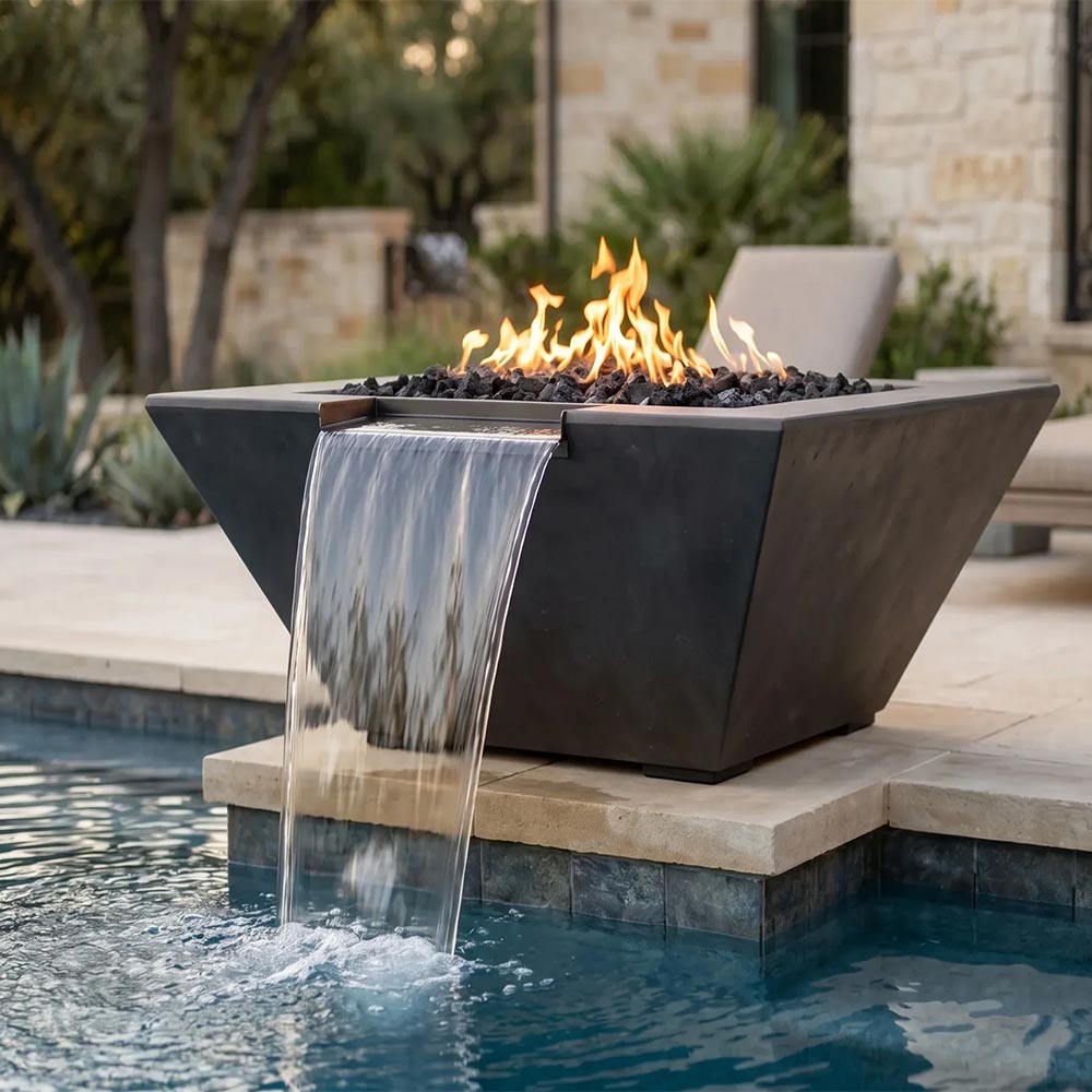 Prism Hardscapes Lombard Tall Concrete Gas Fire and Water Pit, 32-Inch