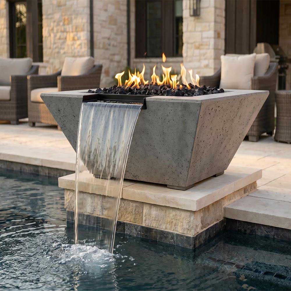 Prism Hardscapes Lombard Tall Concrete Gas Fire and Water Pit, 32-Inch
