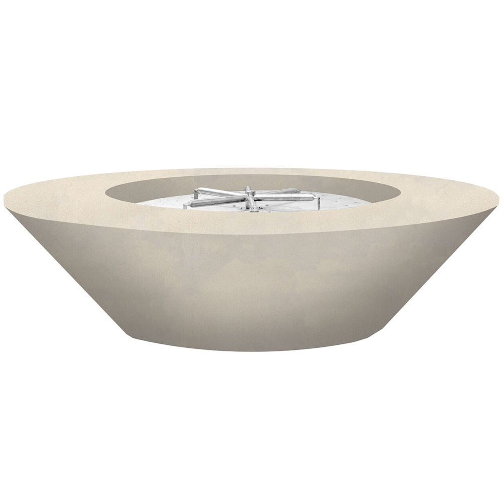 Concrete gas fire pit bowl with circular burner in light beige, 60-inch size