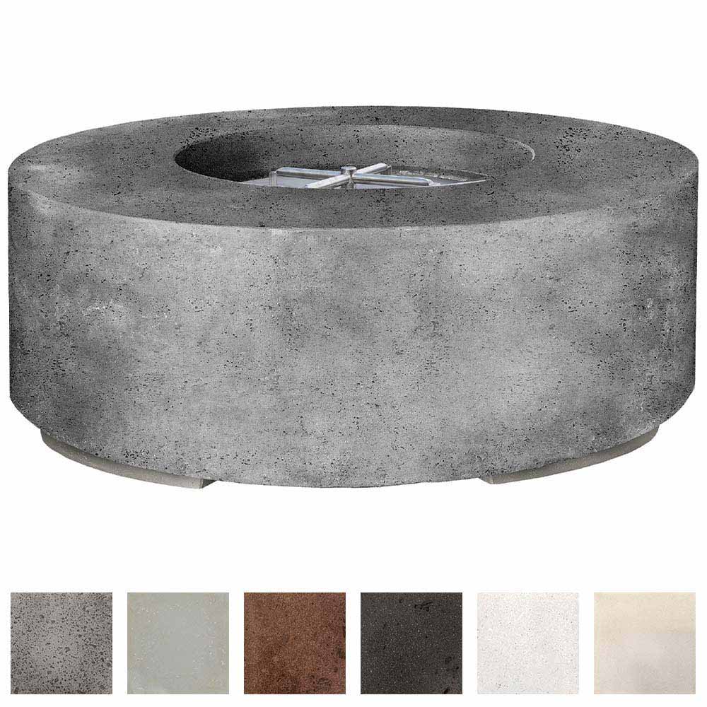 Round concrete gas fire pit, dark grey with circular burner opening