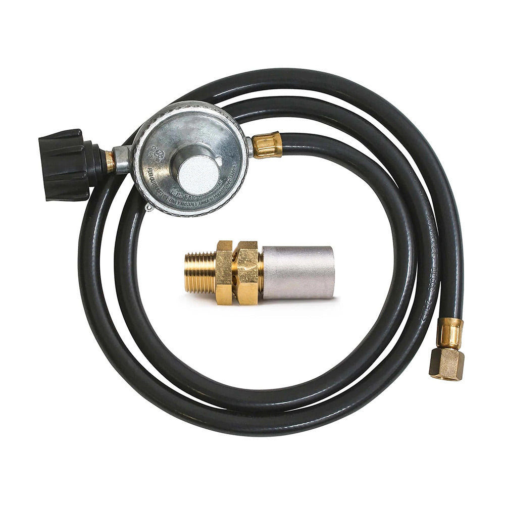 Propane replacement kit with metal regulator, black hose, brass fittings and connectors