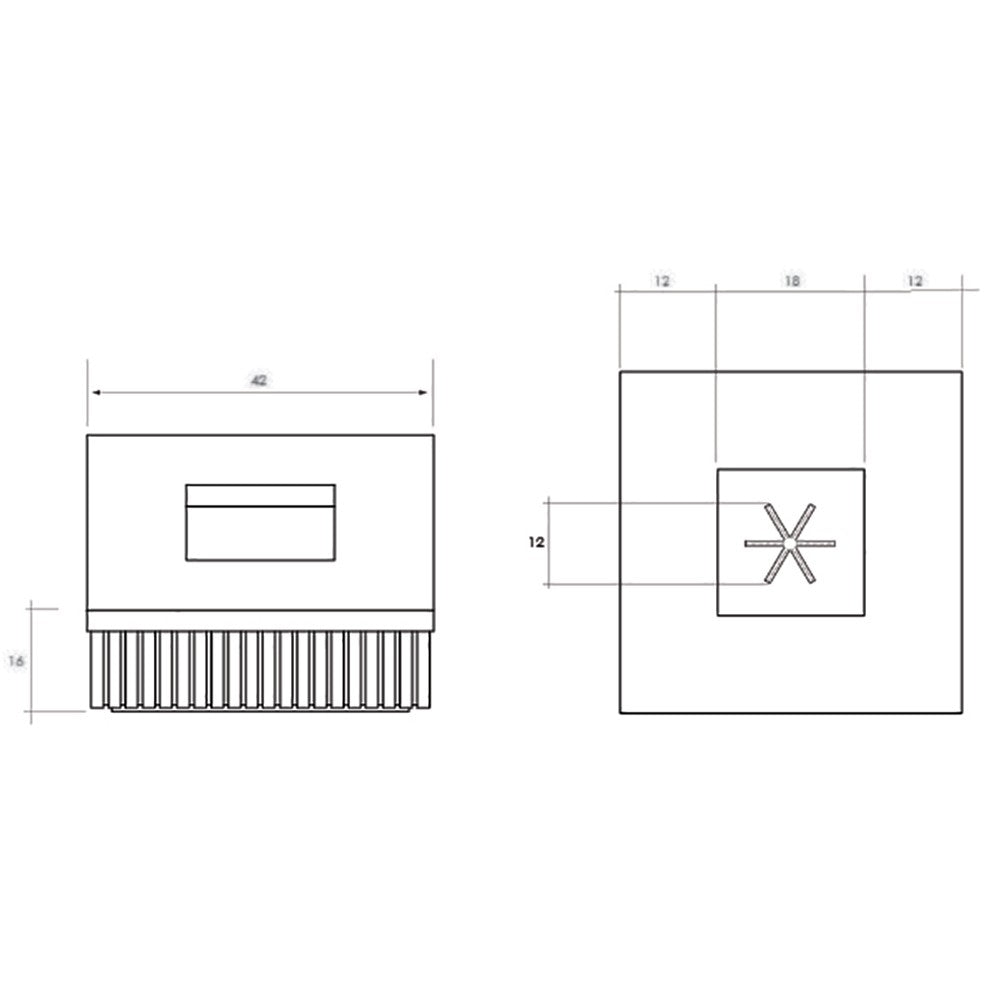 Prism Hardscapes Manchester concrete gas fire pit, 42-inch, with dimension diagram
