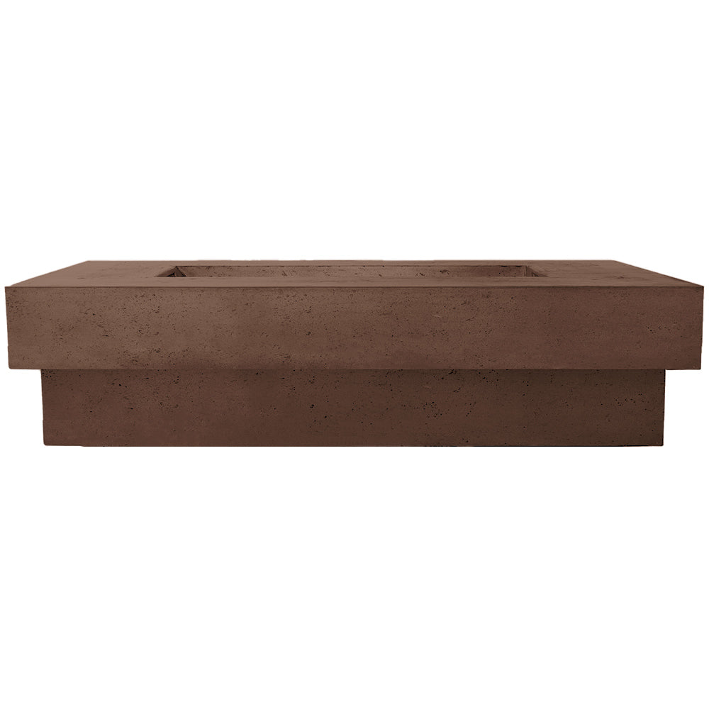 Concrete gas fire pit with rectangular burner opening, brown finish