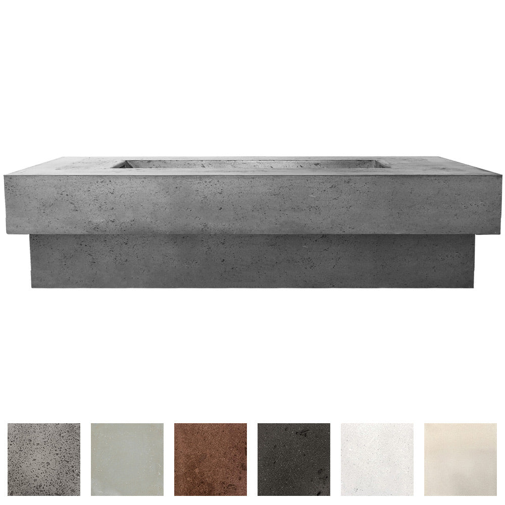 Concrete gas fire pit with rectangular top and recessed burner opening