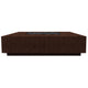 Concrete gas fire pit with rectangular burner opening, rich brown stone-look finish