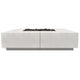 Concrete gas fire pit with rectangular burner opening, white stone finish