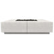 Concrete gas fire pit with square burner opening, ultra white stone-look finish