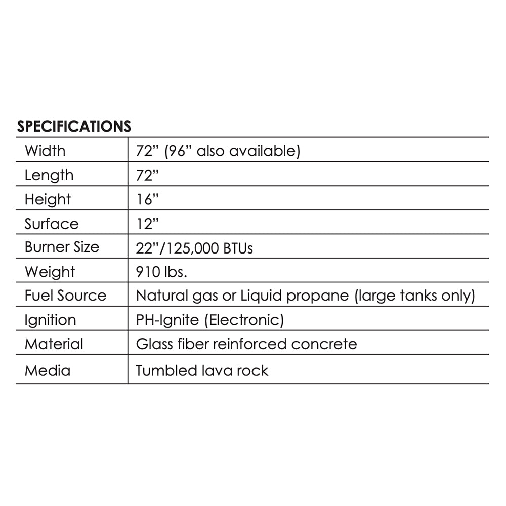 Prism Hardscapes PH-488 Largo Concrete Gas Fire Pit, 72x72-Inch