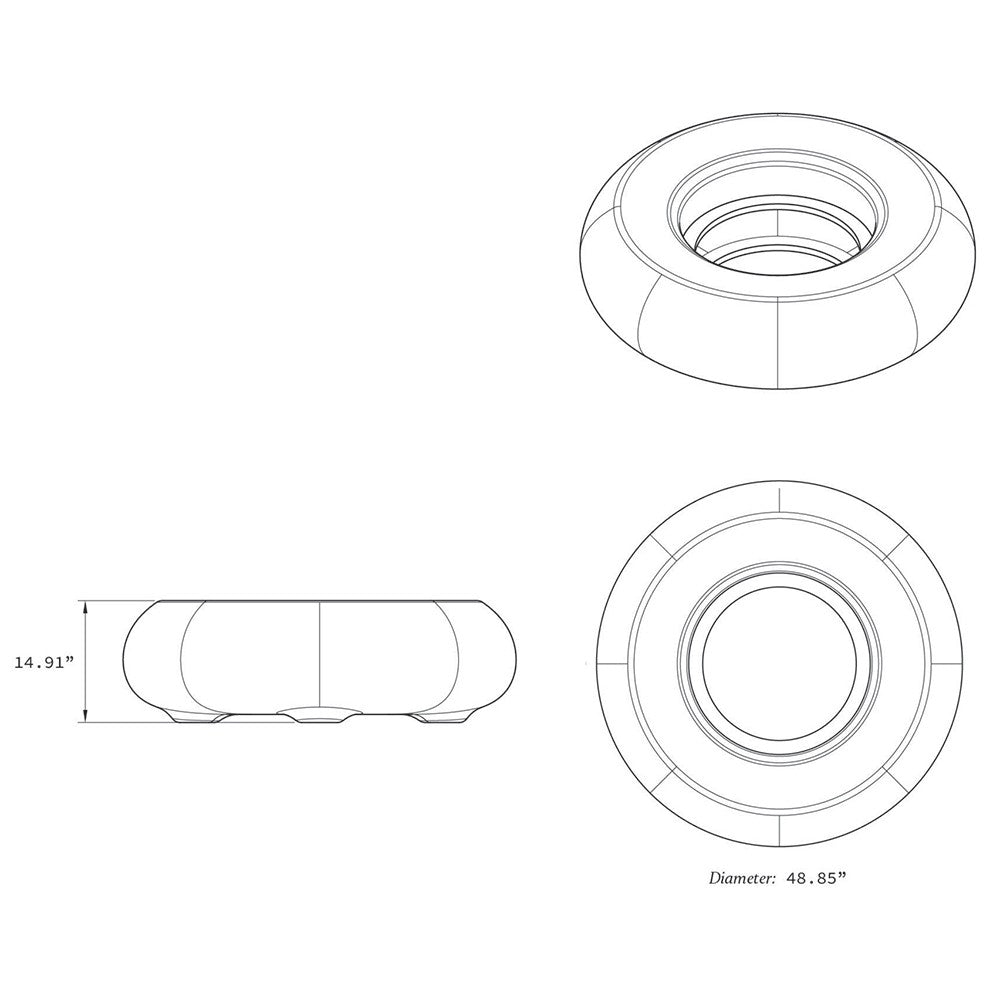 Prism Hardscapes Pietra concrete gas fire bowl dimension and top-view diagram