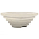 Concrete gas fire pit with round recessed burner and stacked base, beige stone finish