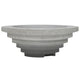 Concrete gas fire pit with round recessed burner and stacked base, light gray finish