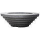 Concrete gas fire pit with round recessed burner and stacked base, charcoal gray finish