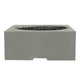 Concrete gas fire pit with open flame bowl and side handle cutout, light gray finish.