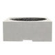 Concrete gas fire pit with open flame bowl and side handle cutout, white finish.