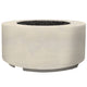 Cylindrical concrete gas fire pit with round burner opening, light beige finish.