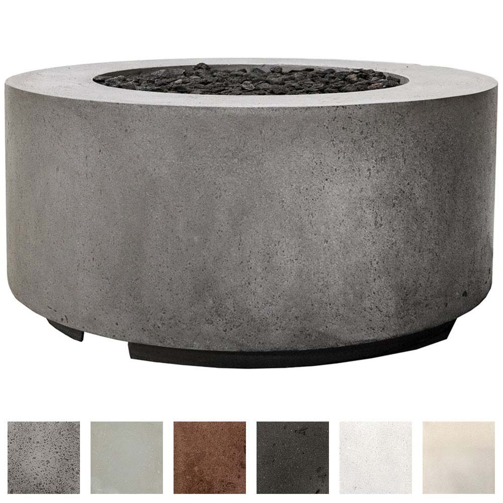 36-inch concrete gas fire pit cylinder, light gray with black round fire opening
