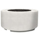 Cylindrical concrete gas fire pit with round burner opening, white speckled finish.