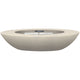 Concrete gas fire pit with oval bowl in light beige, with burner opening on top