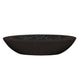 Black oval concrete gas fire pit with dark burner opening and lava rocks