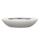 Light beige oval concrete gas fire pit with burner control opening