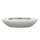 Concrete gas fire pit with oval bowl in light speckled gray, top burner slot visible