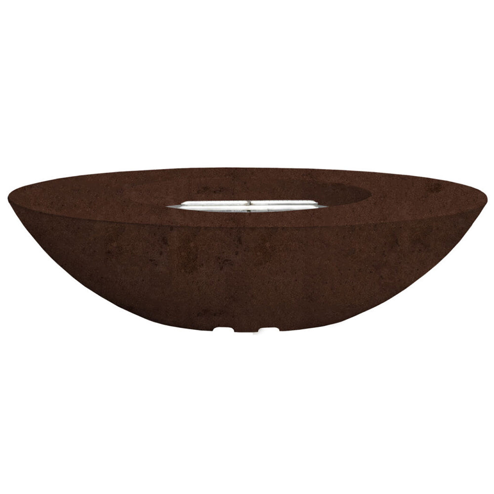 Oval concrete gas fire pit, brown/cafe finish with burner opening