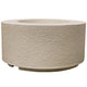 Beige cylindrical concrete gas fire pit with round top burner opening.