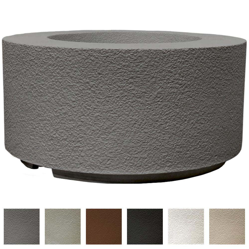 Textured concrete gas fire pit cylinder with burner opening and finish color strip