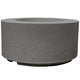 Charcoal gray cylindrical concrete gas fire pit with round burner opening.