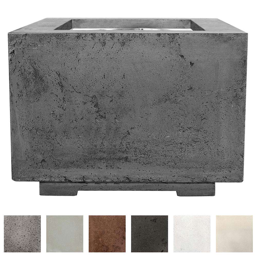 Dark gray concrete gas fire pit with square burner opening