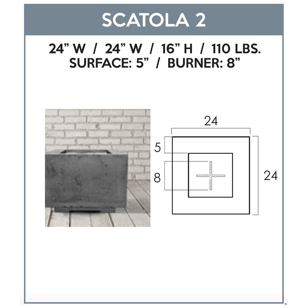 Concrete gas fire pit size and burner surface diagram with top view
