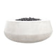 Concrete gas fire bowl in white finish with black lava rocks on top