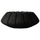 Concrete gas fire bowl with ribbed design and dark lava rocks, black finish.