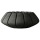 Concrete gas fire bowl with ribbed design and dark lava rocks, charcoal-gray finish.