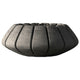 Concrete gas fire bowl with ribbed design and lava rocks, light-to-dark gray finish.