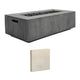 Gray concrete propane gas fire pit with side control door and light concrete sample