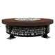 Round concrete gas fire pit with brown top and stone-filled burner compartment