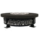 Round concrete gas fire pit with dark top and stone-filled burner compartment