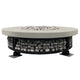 Round concrete gas fire pit with light stone top and stone-filled burner compartment