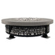 Round concrete gas fire pit with gray top and stone-filled burner compartment