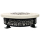 Round concrete gas fire pit with cream top and stone-filled burner compartment