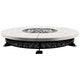 Round concrete gas fire pit with lava rock burner and electronic ignition system, ultra white top