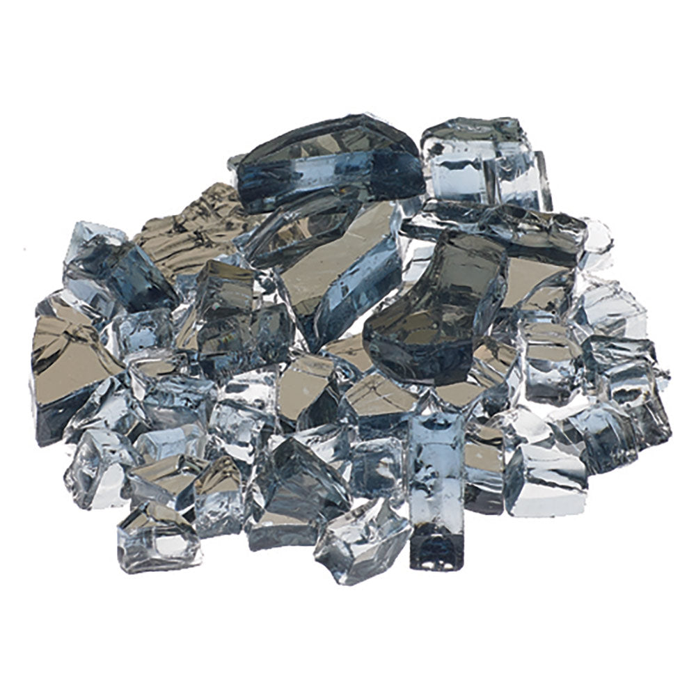 Metallic fireglass gravel with dark blue and silver glass shards, 1/4-inch pieces