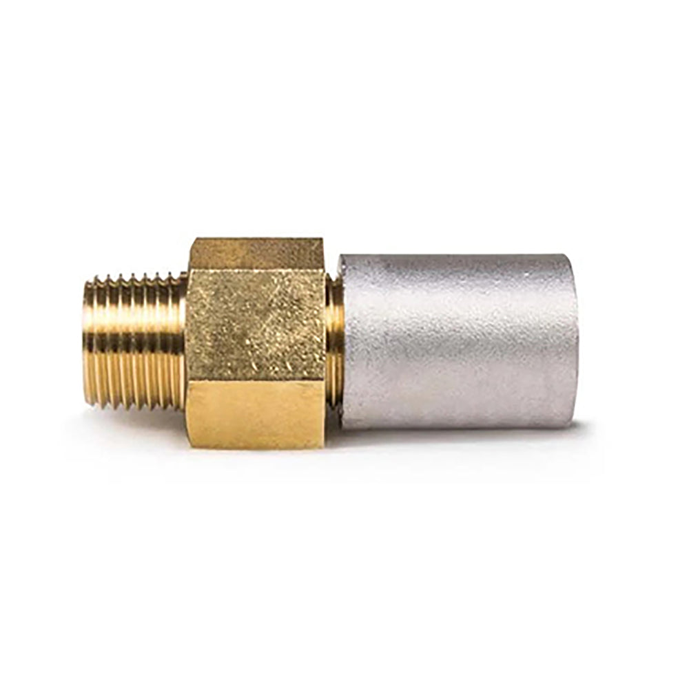 Gas orifice fitting, brass threaded connector with hex nut and metal cylinder
