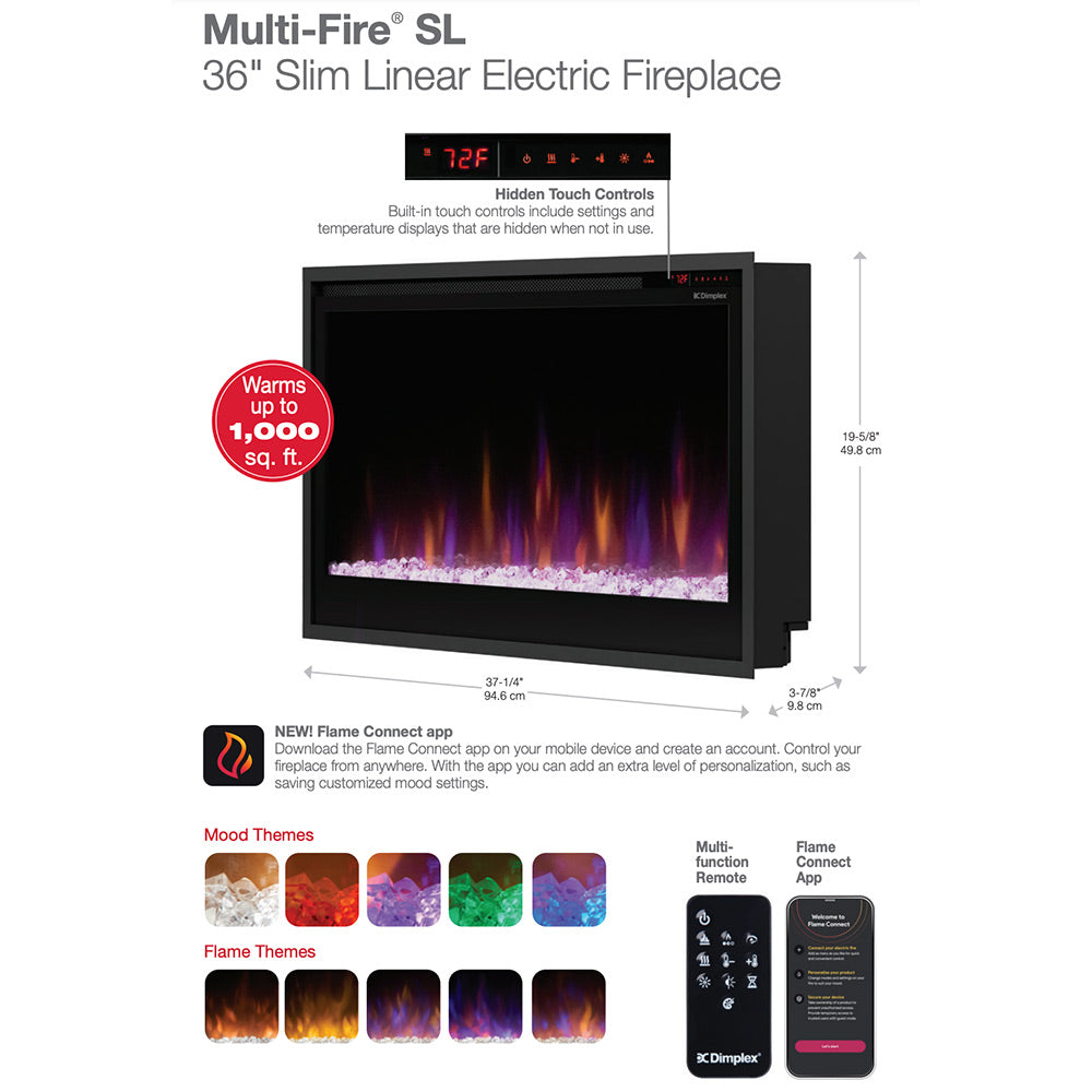 Dimplex Multi-Fire SL Built-In Electric Fireplace, 36-Inch