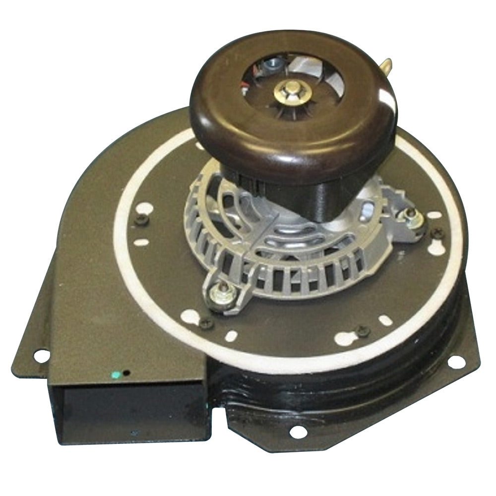Exhaust combustion blower replacement unit with circular motor housing and mounting base