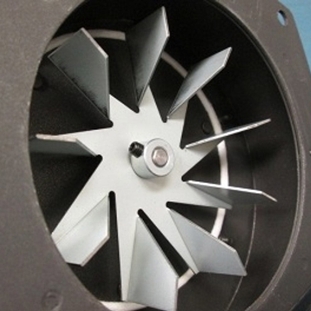 Exhaust blower fan wheel with metal blades